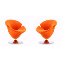 Manhattan Comfort 2-AC029-OR Tulip Orange and Polished Chrome Velvet Swivel Accent Chair (Set of 2)